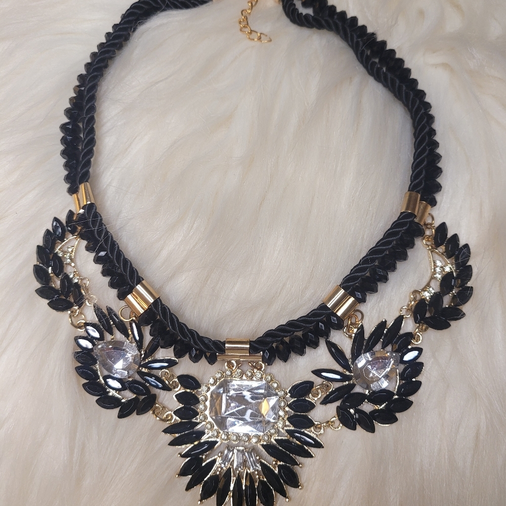 Black & Gold Jewel Statement Necklace
